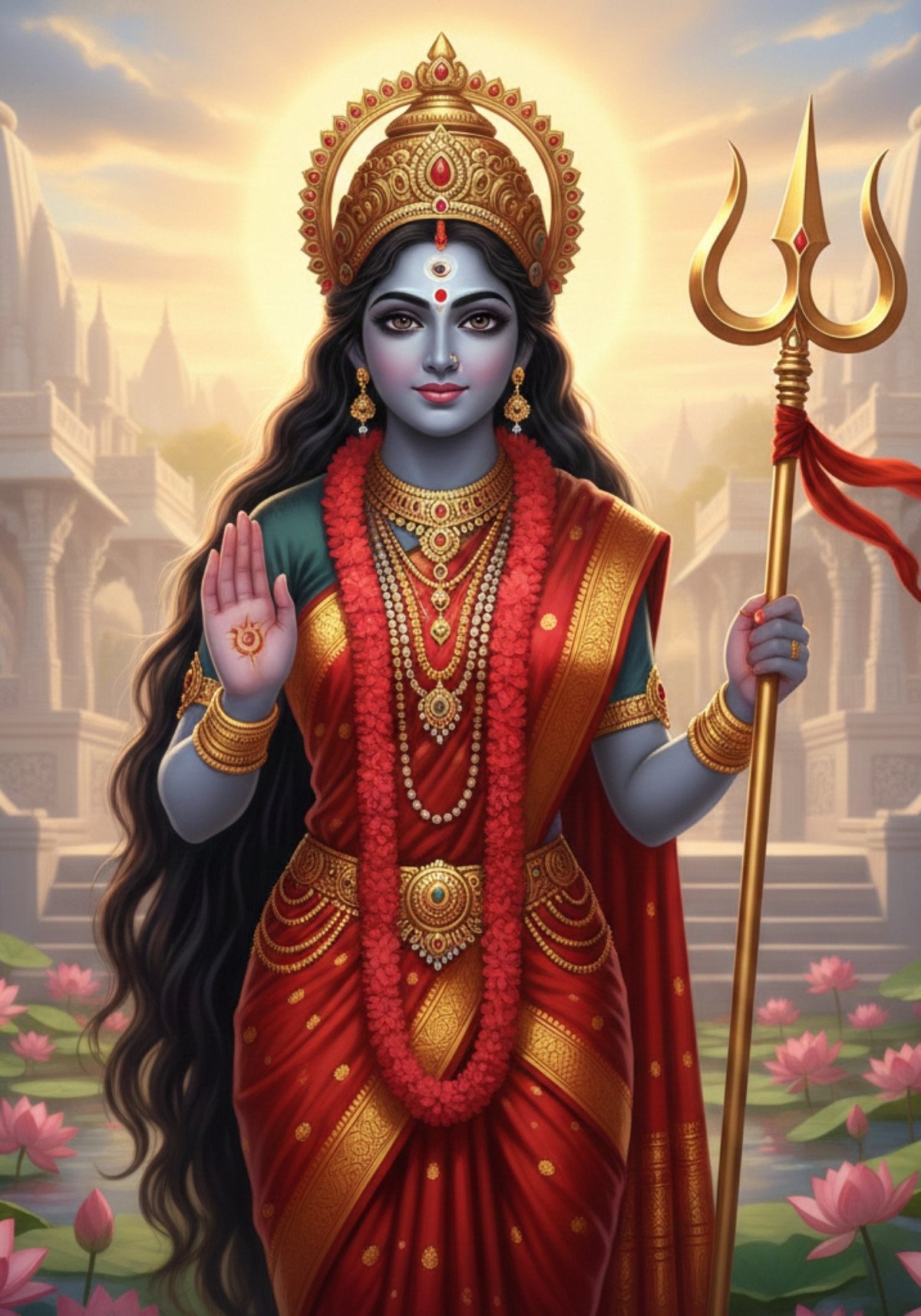 Divine Maa Durga with Trishul Blessing Pose