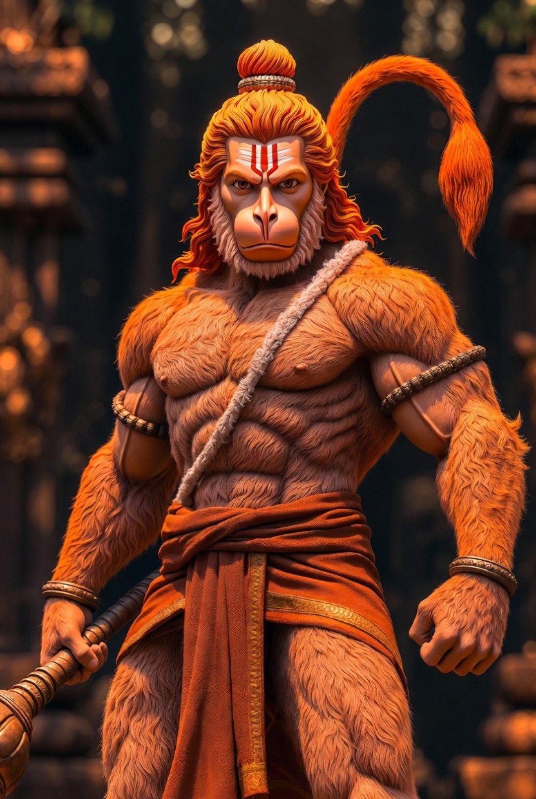 Powerful Hanuman Warrior in Golden Forest Light