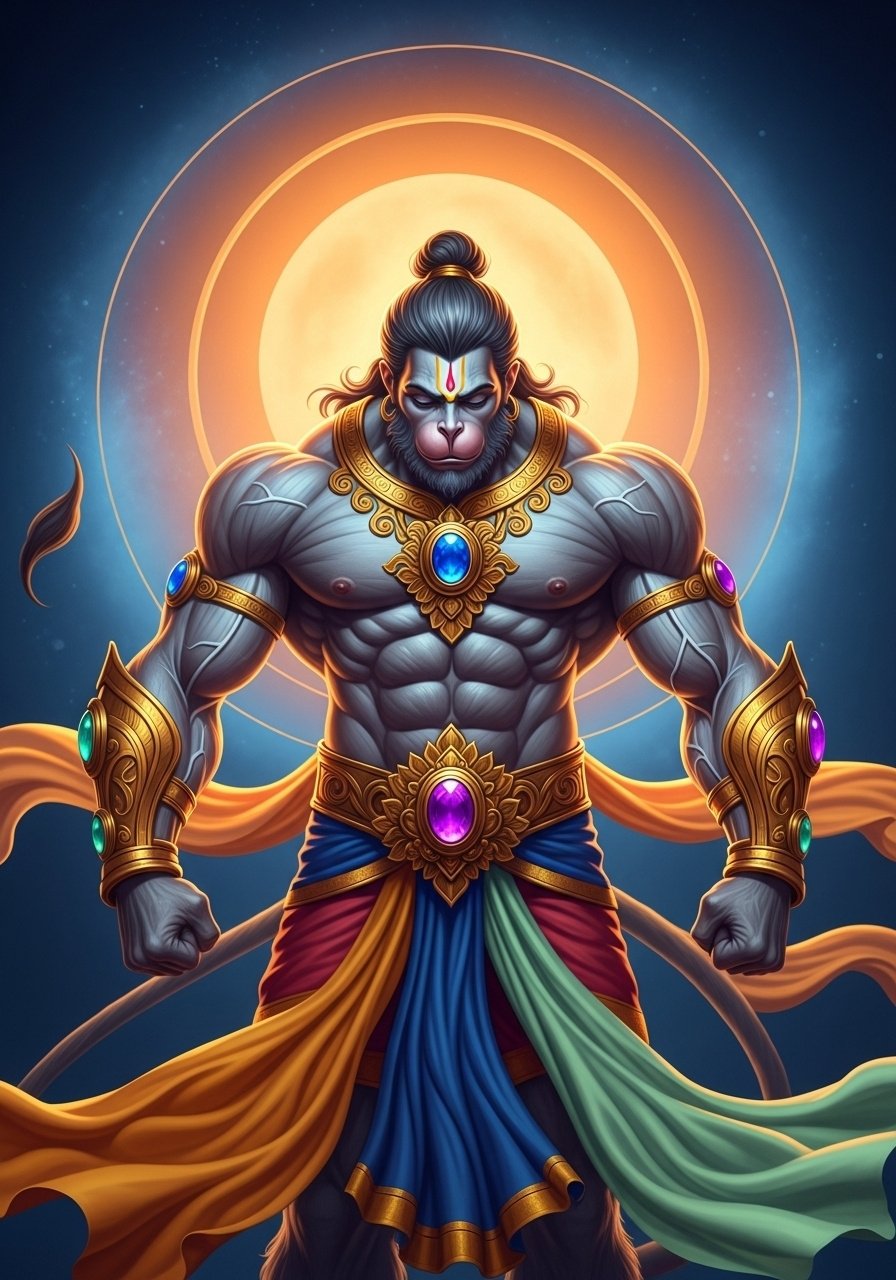 Powerful Lord Hanuman with Divine Golden Halo