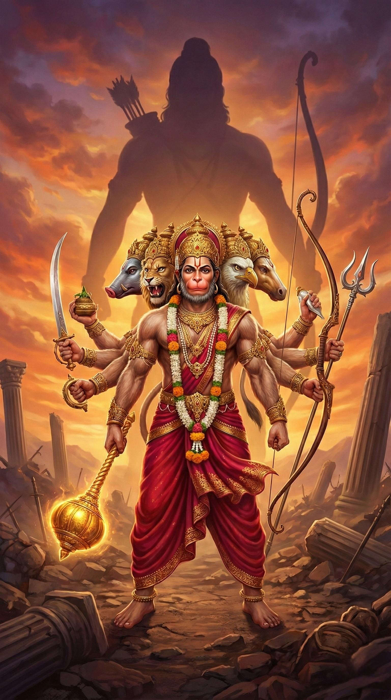 Panchmukhi Hanuman Powerful Warrior Form Wallpaper