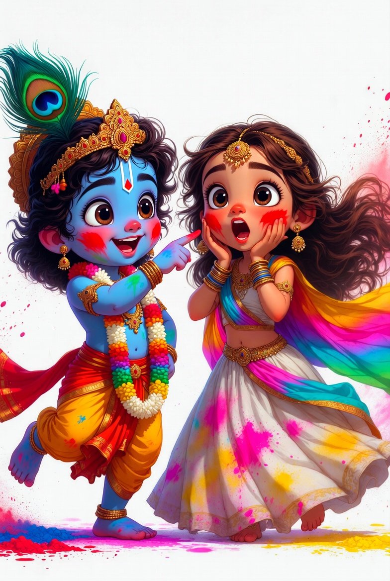 Cute Radha Krishna Holi Cartoon Wallpaper