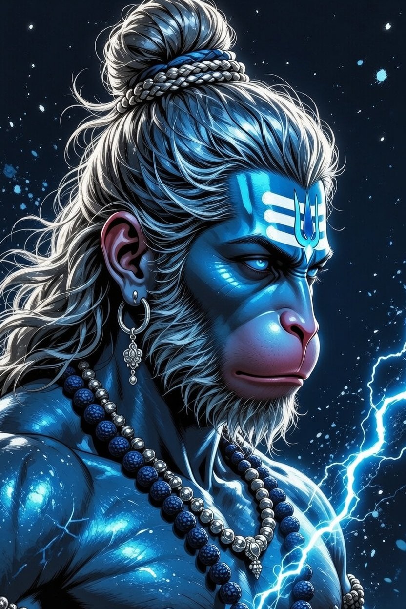 Divine Blue Hanuman Lightning Art Wallpaper