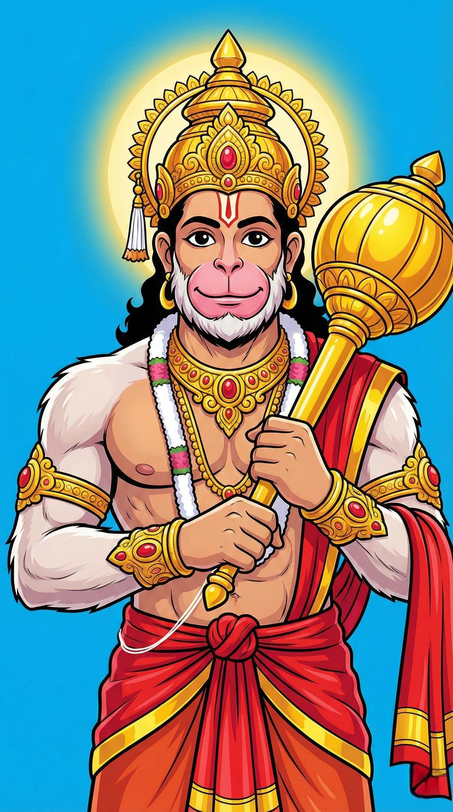 Cute Cartoon Hanuman Ji with Golden Gada