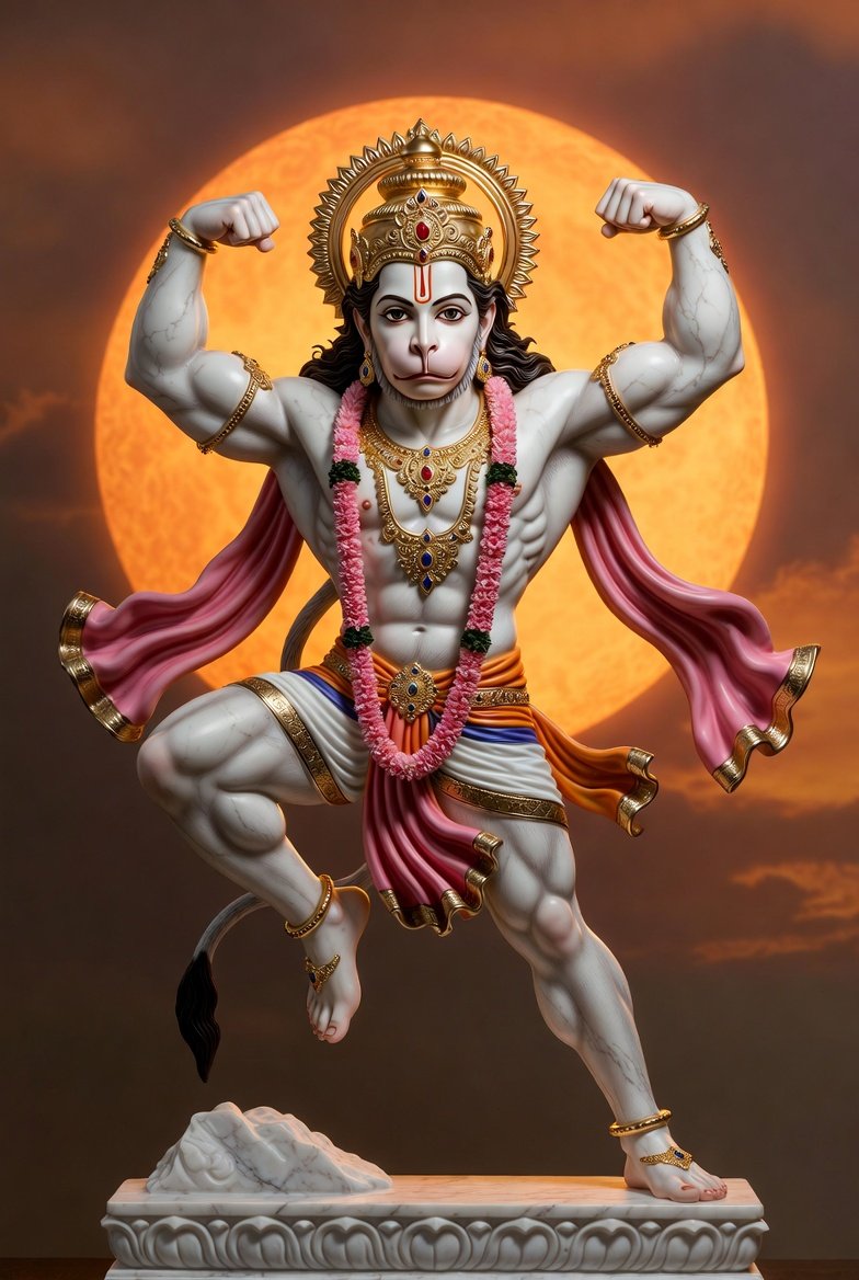 Powerful Hanuman Statue with Full Moon Glow