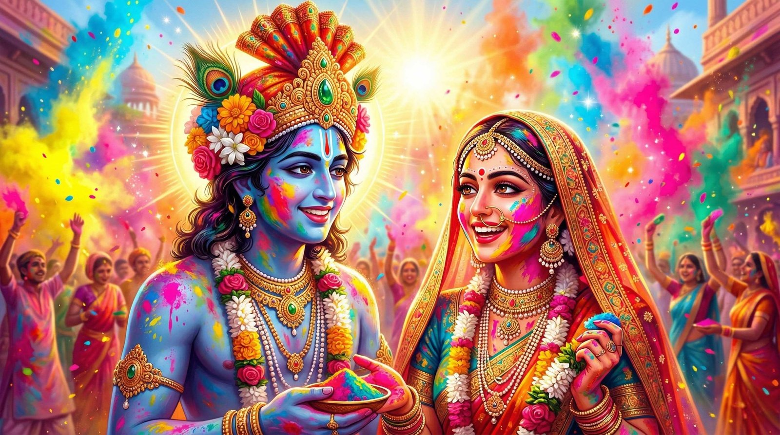 Radha Krishna Holi Celebration Divine Wallpaper