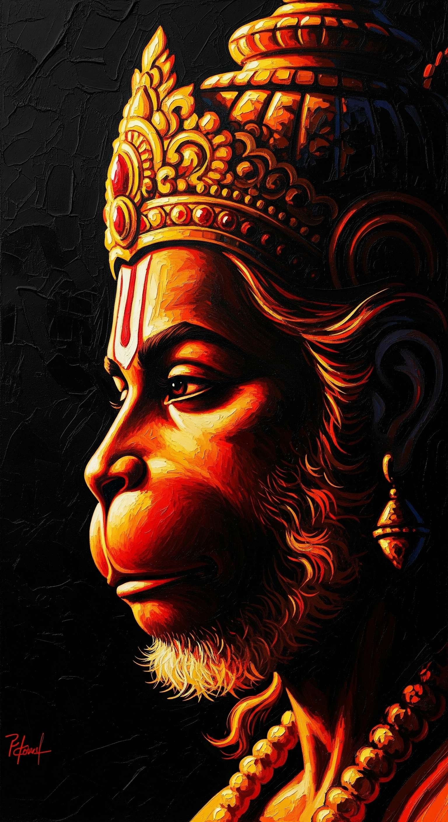 Fiery Hanuman Side Portrait Art