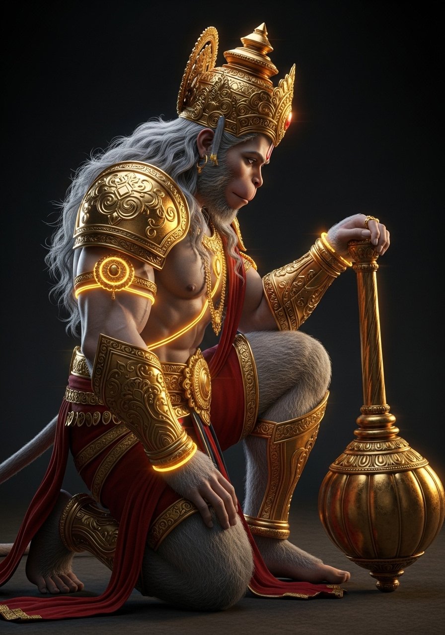 Golden Warrior Hanuman with Gada Wallpaper