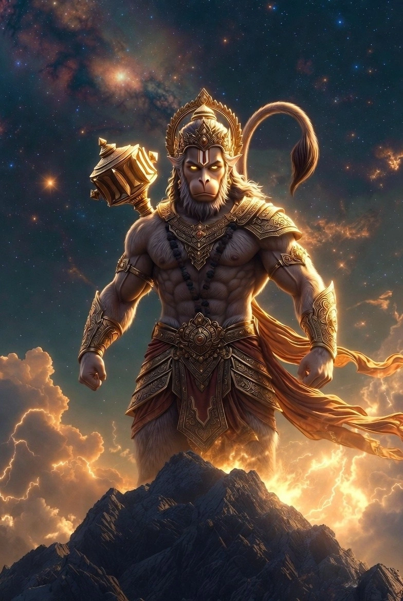 Cosmic Hanuman Warrior Mountain Wallpaper