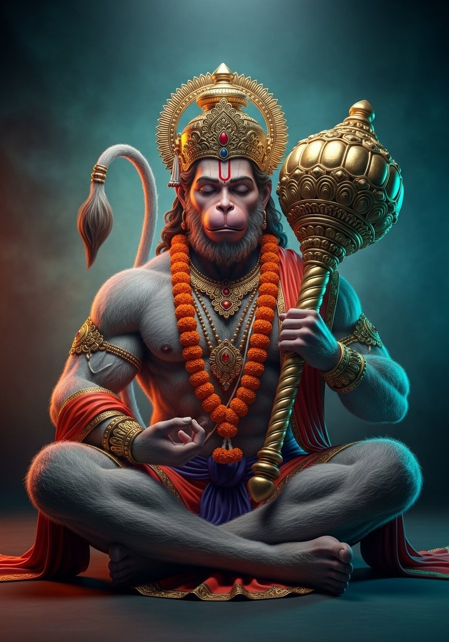 Peaceful Meditating Lord Hanuman 3D Spiritual Wallpaper