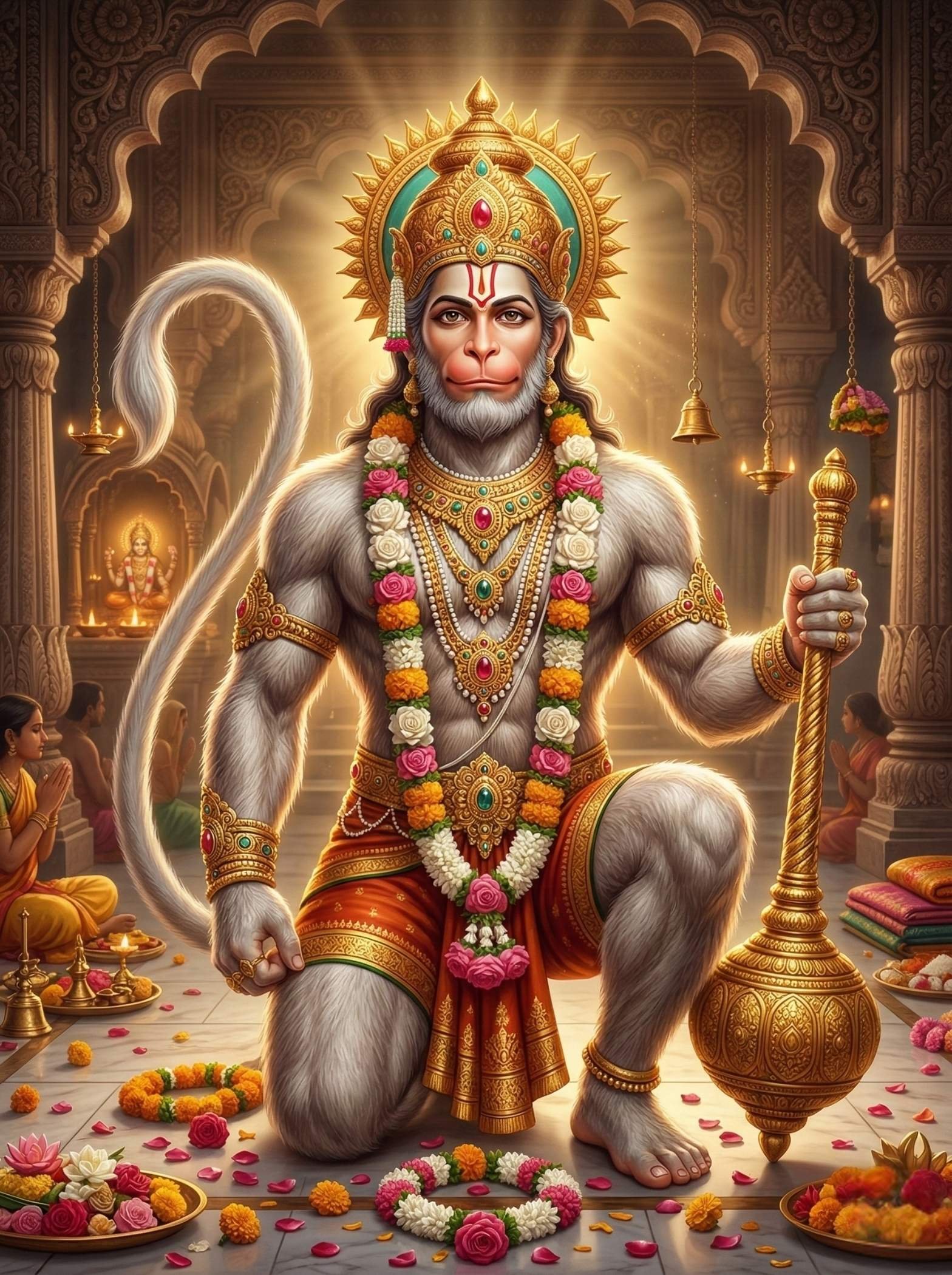 Divine Temple Lord Hanuman Blessing Wallpaper