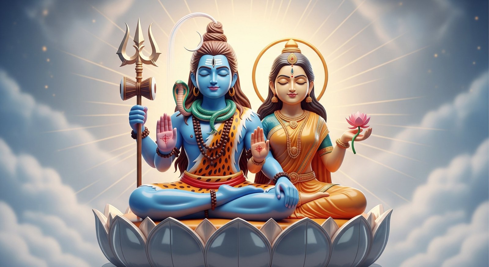 Lord Shiva and Parvati Divine Blessing Wallpaper