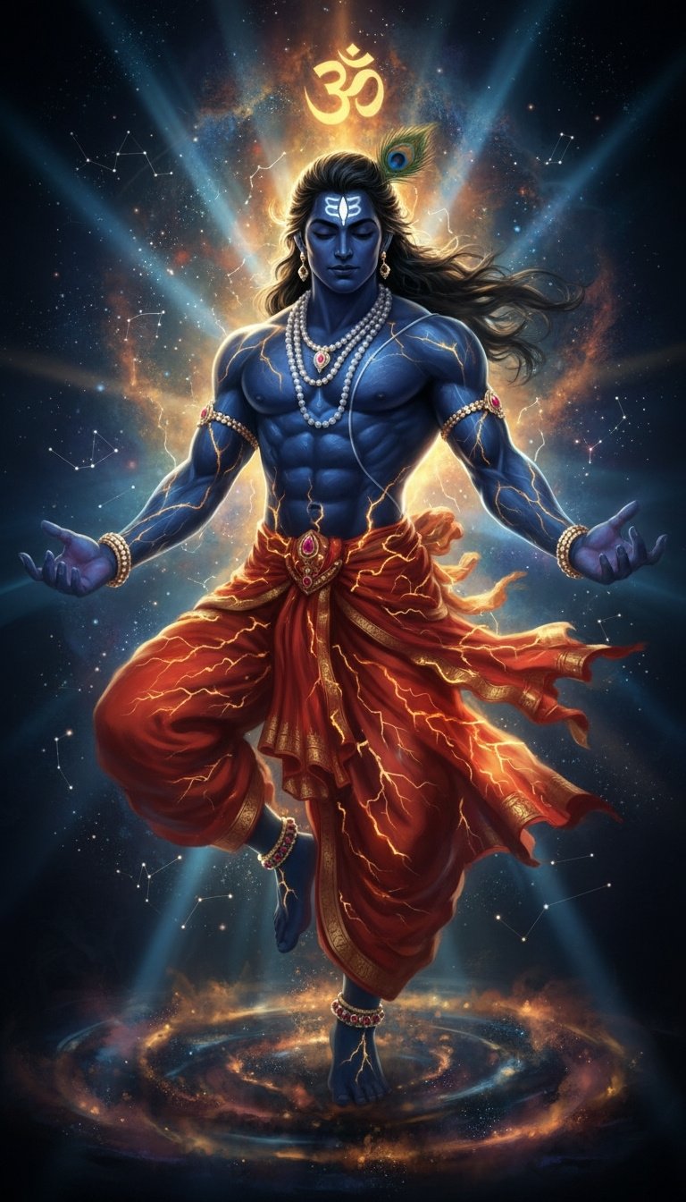 Cosmic Lord Krishna OM Divine Energy Wallpaper