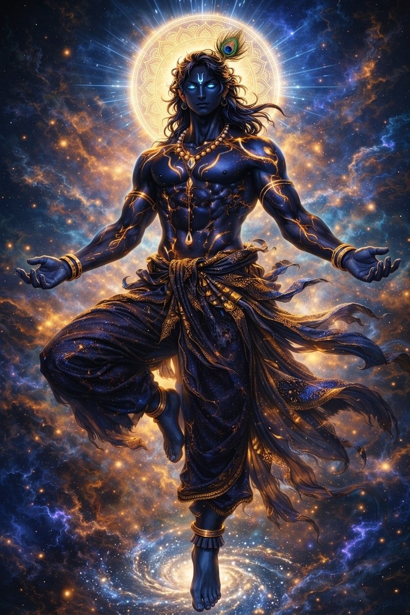 Cosmic Lord Krishna Divine Energy Spiritual HD Wallpaper