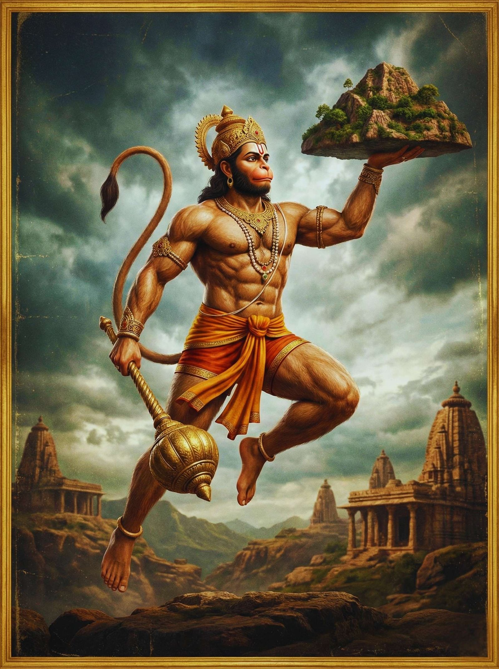 Lord Hanuman Carrying Sanjeevani Mountain HD Wallpaper