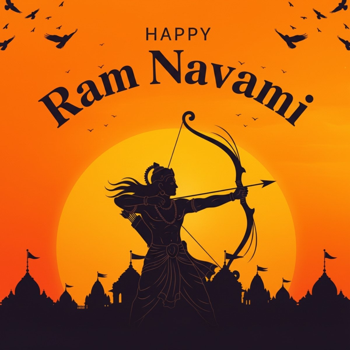 Happy Ram Navami Lord Rama Silhouette HD Wallpaper