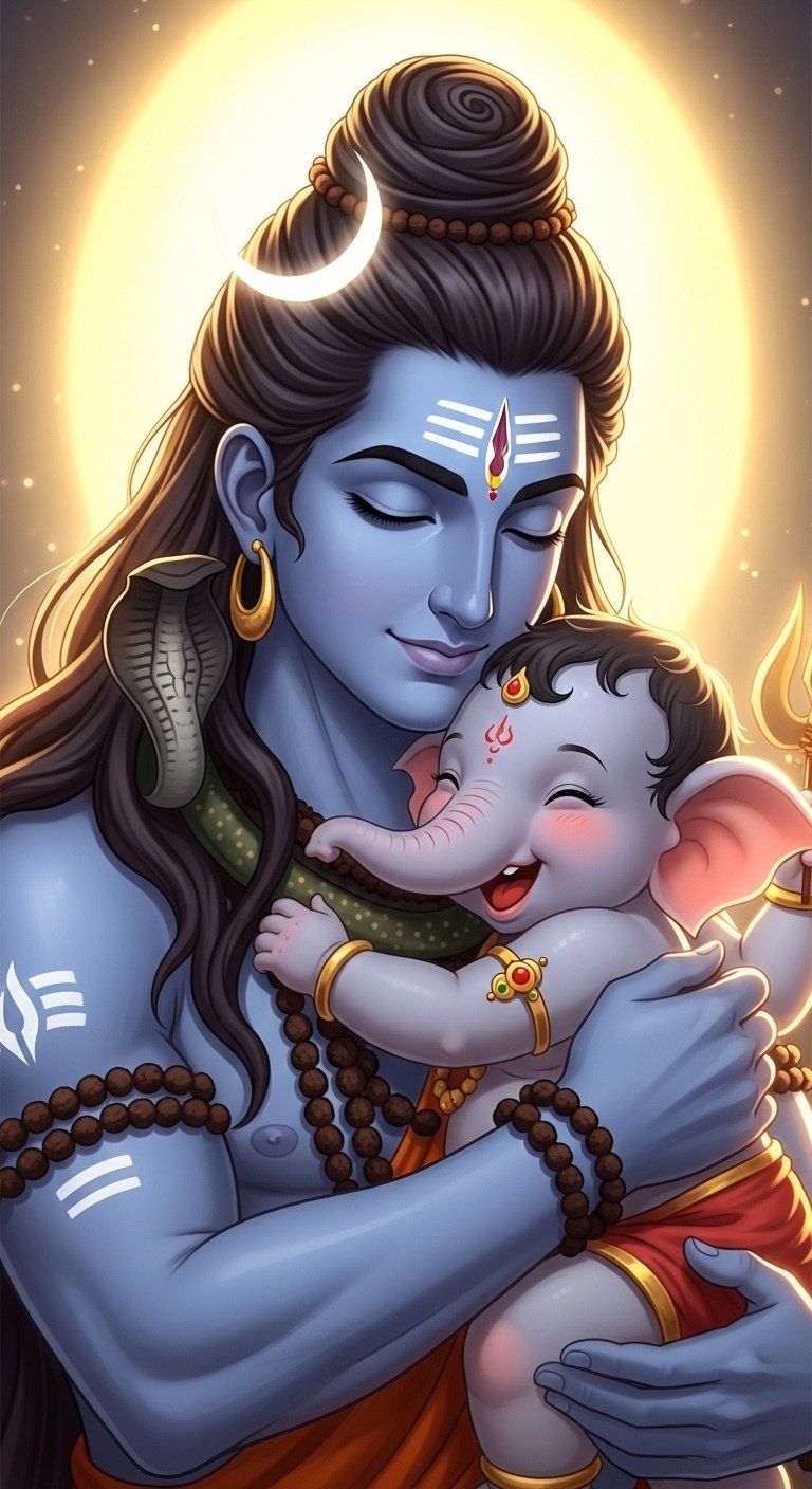 Shiva and Baby Ganesha Cute Divine Love HD Wallpaper