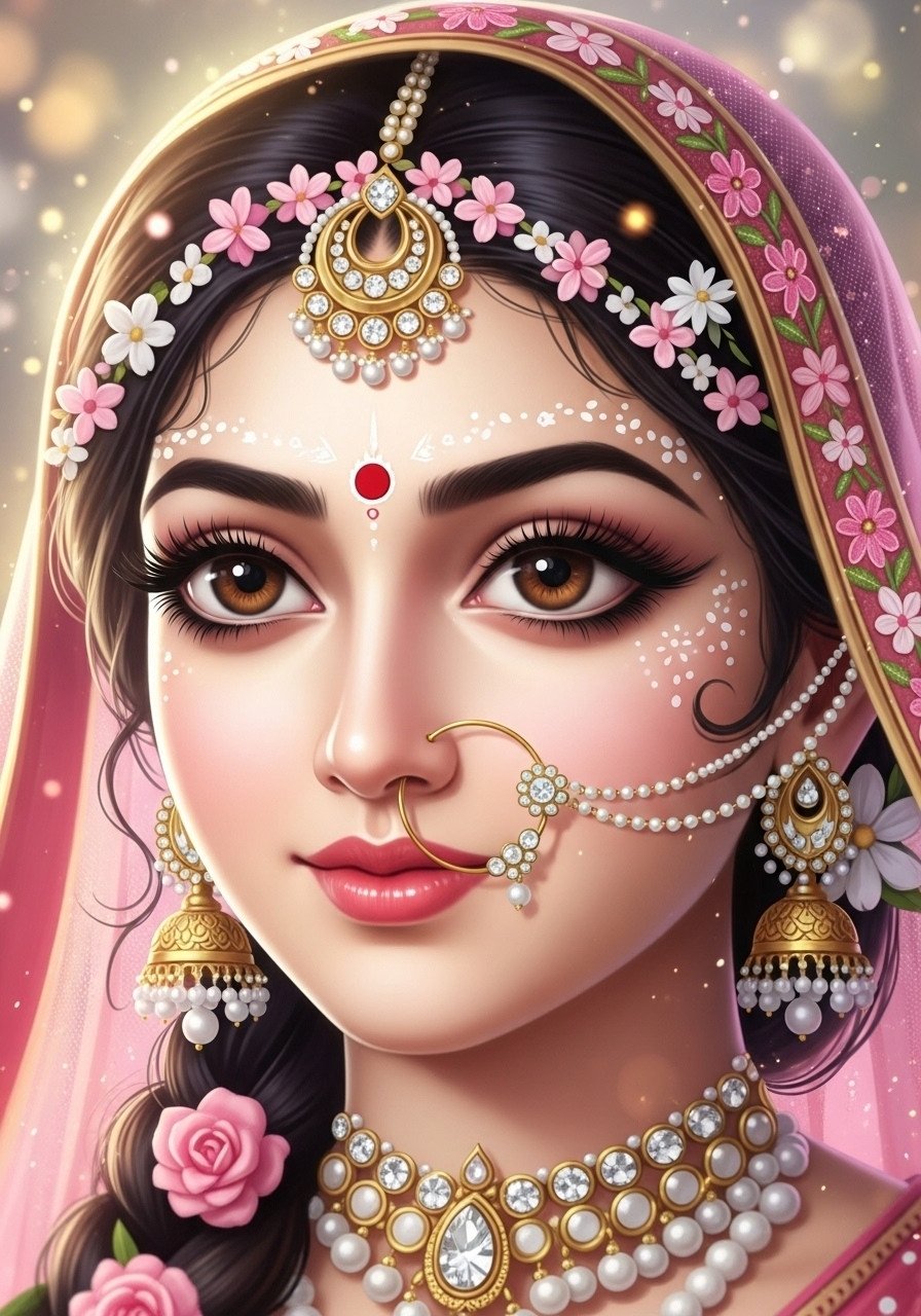 Traditional Indian Bridal Portrait Elegant HD Wallpaper