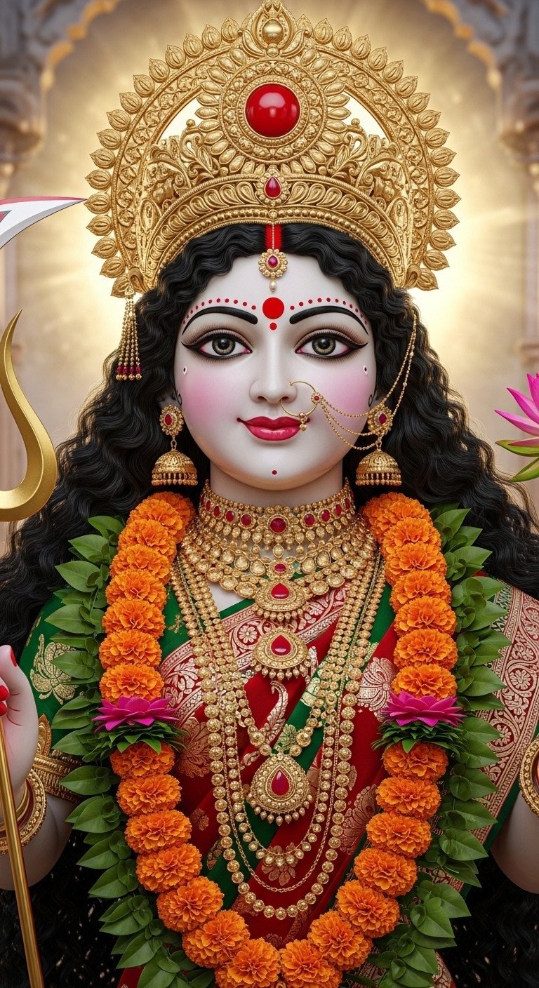 Divine Goddess Durga Golden Crown HD Wallpaper