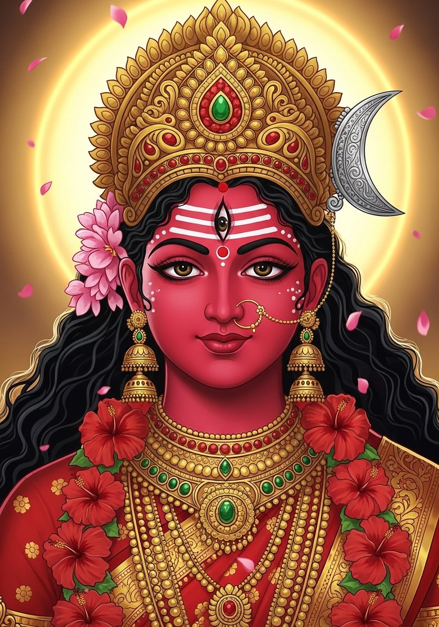 Divine Red Goddess Durga Portrait HD Wallpaper