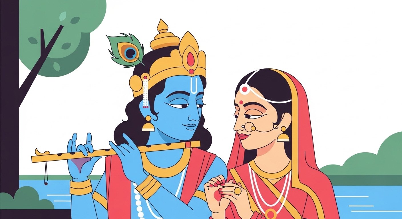 Radha Krishna Divine Love Minimal Art Wallpaper
