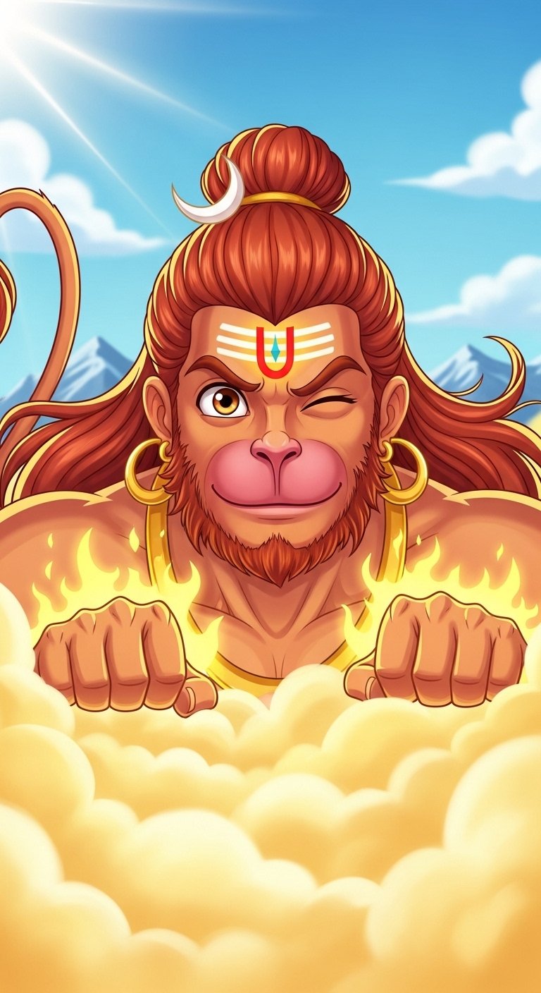 Cute Hanuman Cartoon Sky Art Devotional Wallpaper