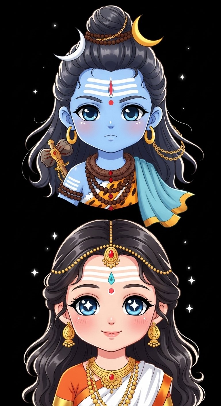 Shiv Parvati Cute Anime Divine Love HD Wallpaper